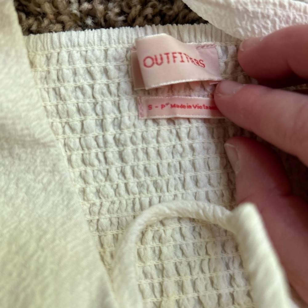 Urban Outfitters Cream Flutter Sleeve Blouse with Smocked Waist - Picture 10 of 12